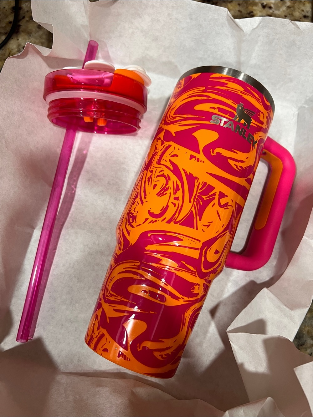 Stanley x Moolah Kicks collab pink and orange swirls 30oz lightly used